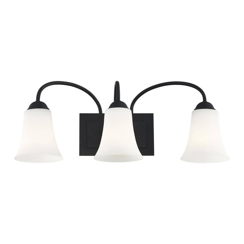 Elegant Ridgedale Black 3-Light Vanity with Satin Opal White Glass