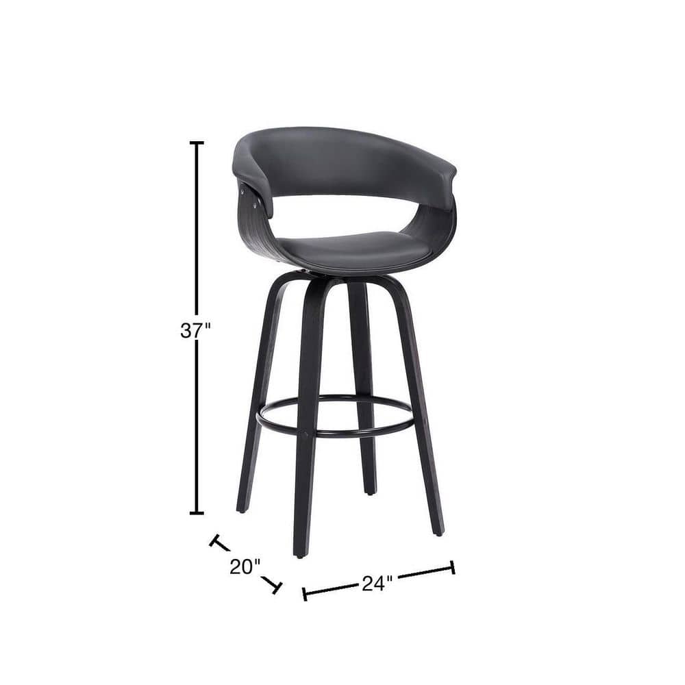 Gray Faux Leather and Black Wood Swivel Counter Stool