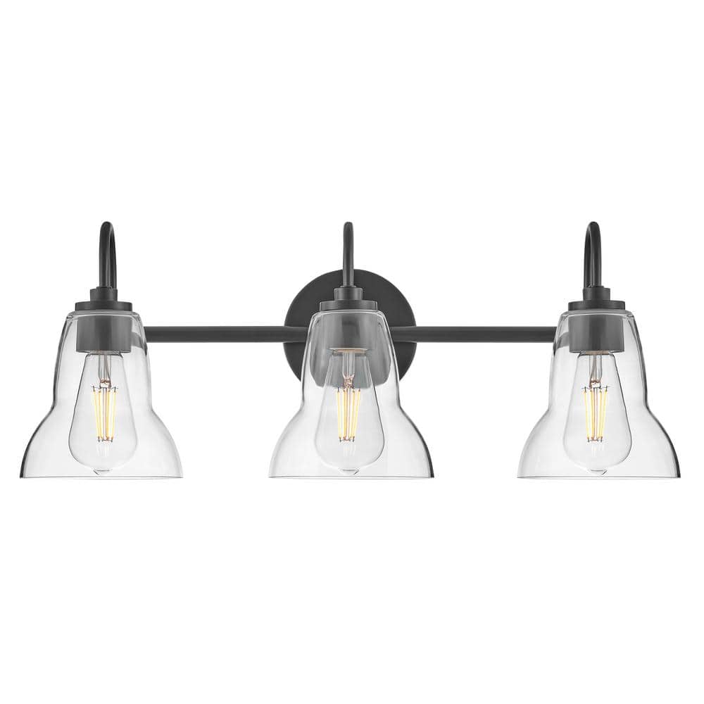 Vera Black 3-Light Vanity with Clear Glass Shades