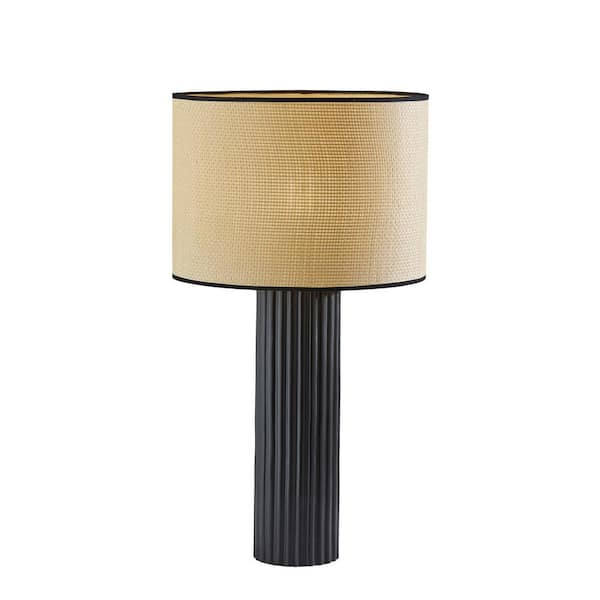 HomeRoots 29 in. Beige Transitional Integrated LED Bedside Table Lamp with Beige Fabric Shade