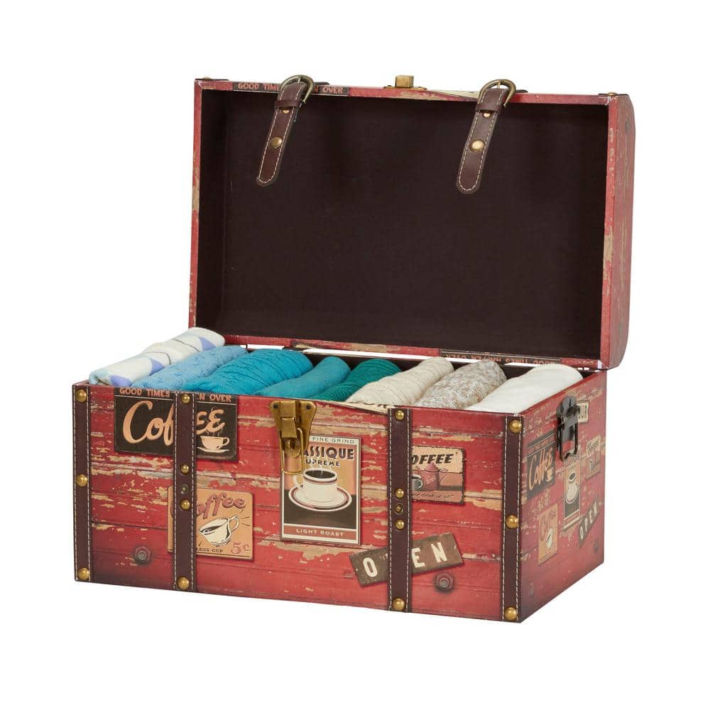 Medium Coffee Shop Decorative Storage Trunk with Leather Straps