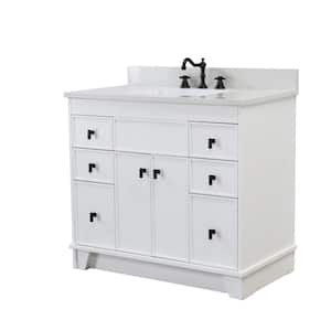 39 in. W x 22 in. D Single Bath Vanity in White with White Engineered Quartz Vanity Top with White Rectangle Basin