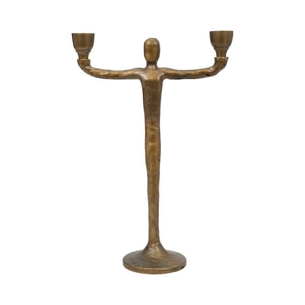 Liv & Skye Gold 15 in. Metal 2-Taper Candle Holder with Abstract Human Figure