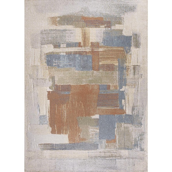 Cream/Multi 5 ft. x 8 ft. Weaver Abstract Coastal Watercolor Machine-Washable Area Rug