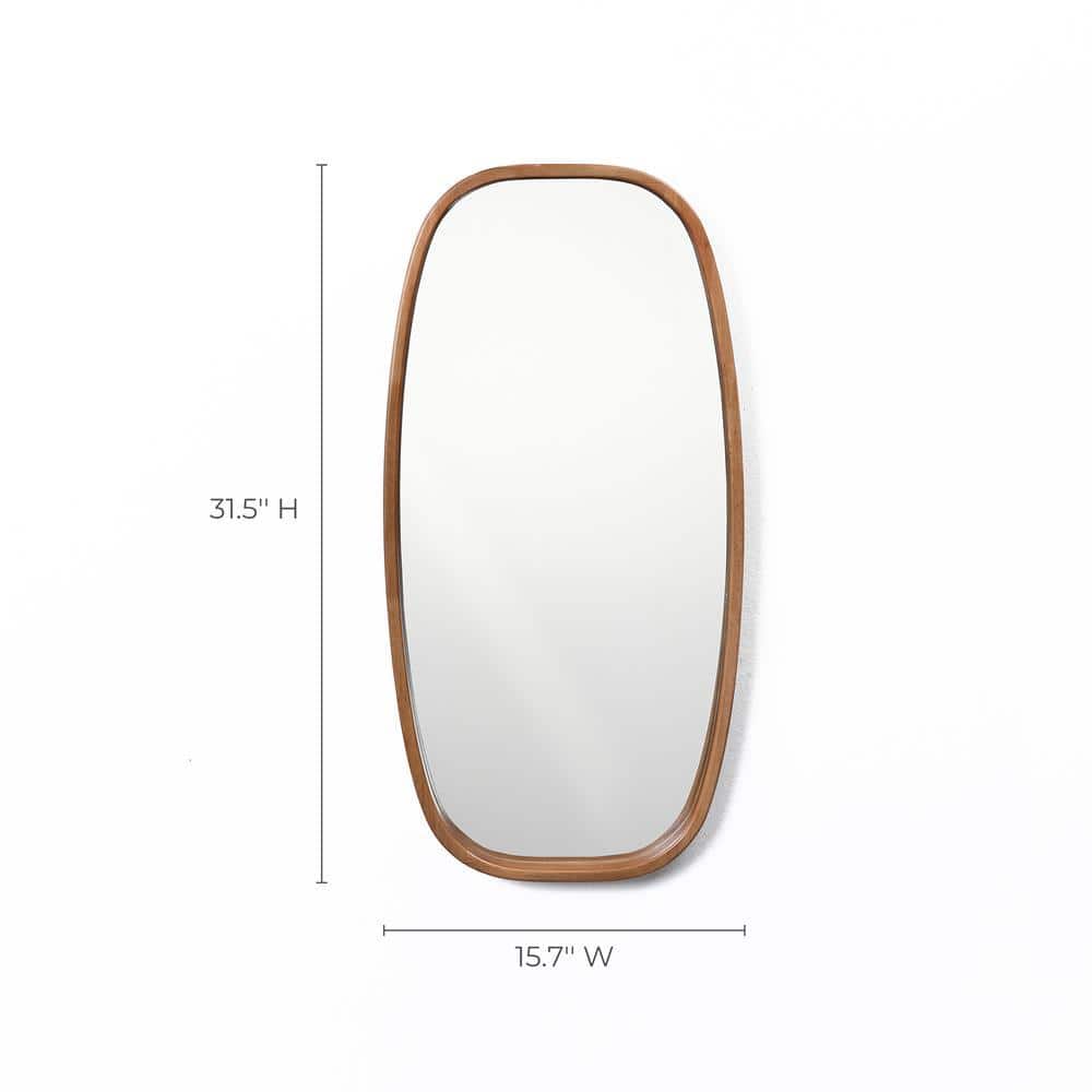 Natural Rubberwood Frame Rounded Rectangle Wall Mirror