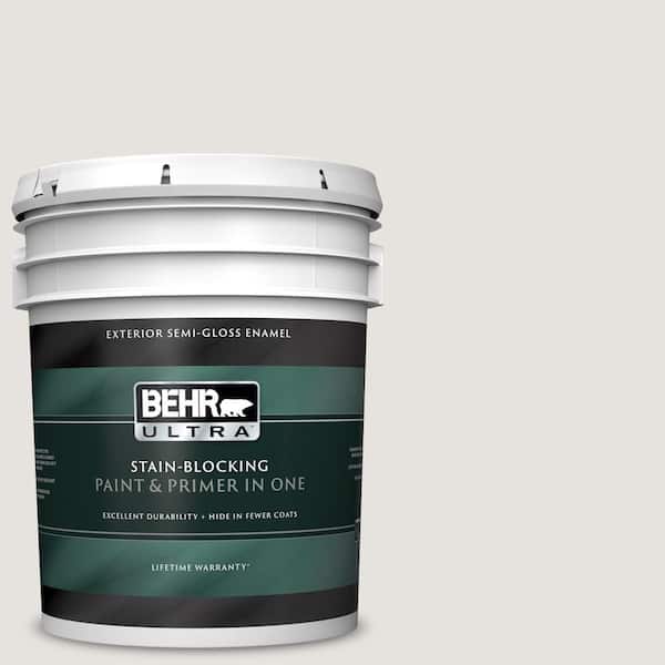 BEHR ULTRA 5 gal. #UL250-13 White Opal Semi-Gloss Enamel Exterior Paint and Primer in One