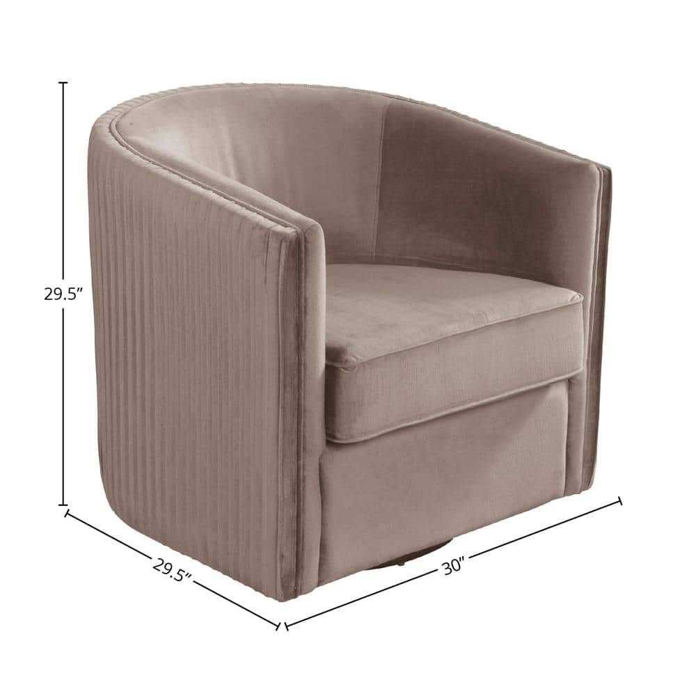 Transitional Gray Velour Swivel Accent Chair with Acacia Wood Frame