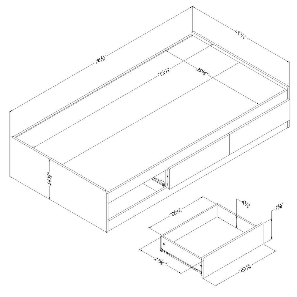 Blueberry Twin Captain's Bed with 3 Storage Drawers