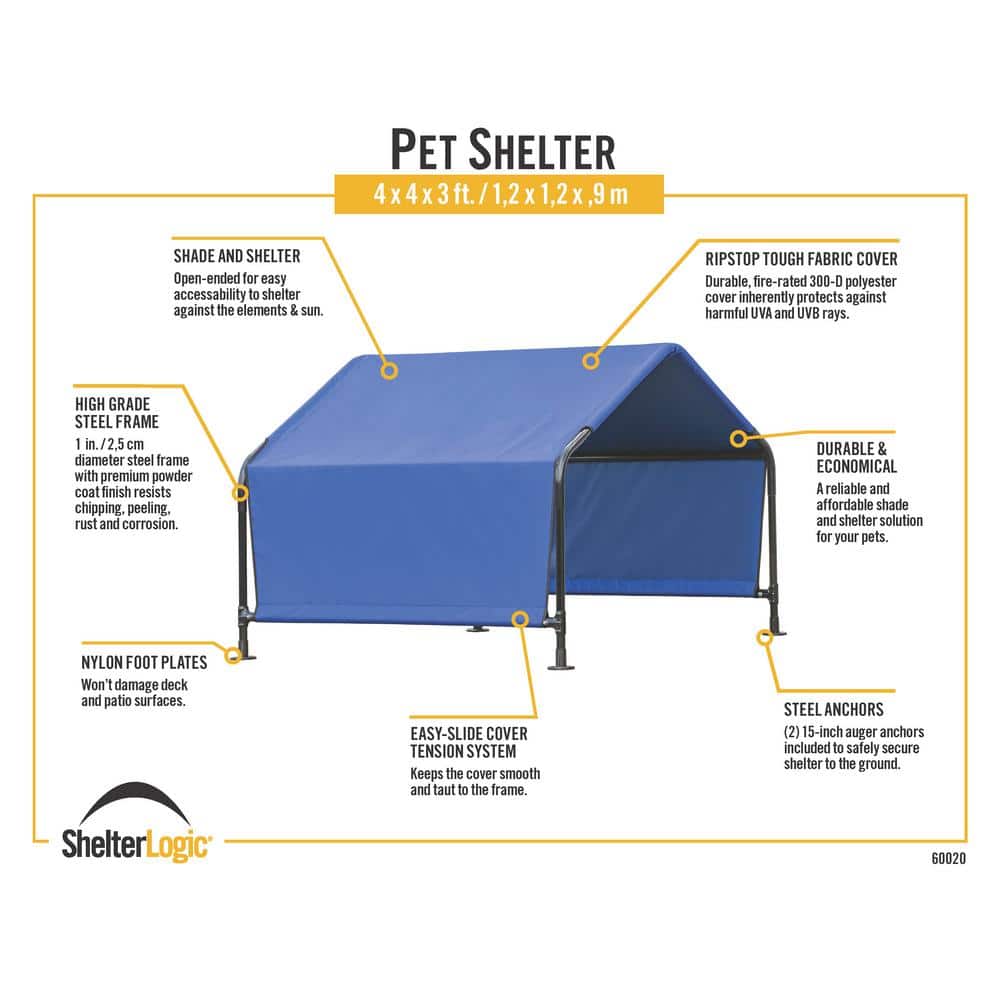 Blue Galvanized Steel Outdoor Pet Shelter Canopy Tent