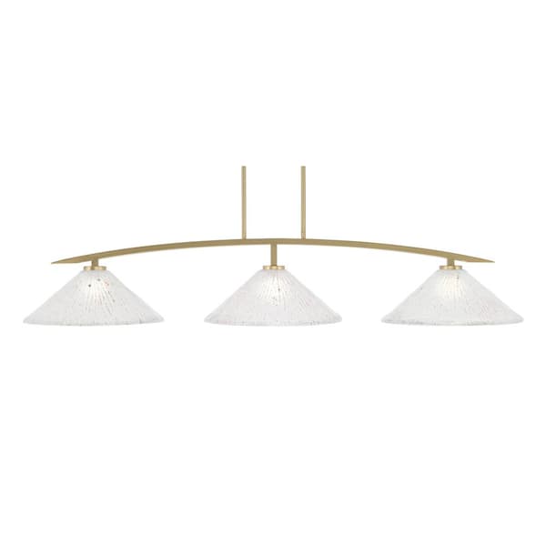 Unbranded Siena 3-Light New Age Brass Billiard Light with 16 in. Frosted Crystal Glass Shades No Bulbs Included