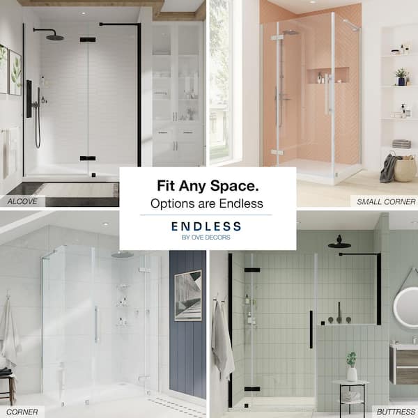 OVE Decors Endless TP0213100 Tampa-Pro, Corner Frameless Hinge Shower Door,  35 13/16 in. W x 72 in. H, in Chrome