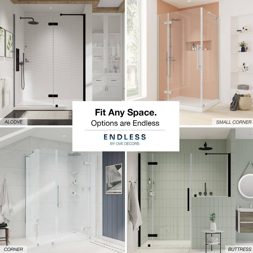 Black Tempered Glass Frameless Corner Shower Kit, 72" x 72"