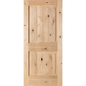 28 in. x 80 in. Rustic Knotty Alder 2-Panel Square Top V-Groove Unfinished Wood Front Door Slab