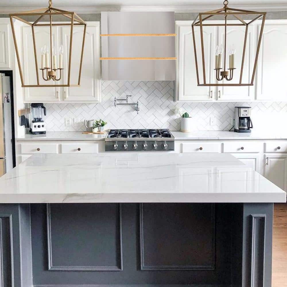 30" Brushed Stainless Steel and Gold Wall Mount Range Hood