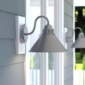 Outland 1-Light Dusk to Dawn Brushed Pewter Farmhouse Barn Dome Outdoor Wall Lantern