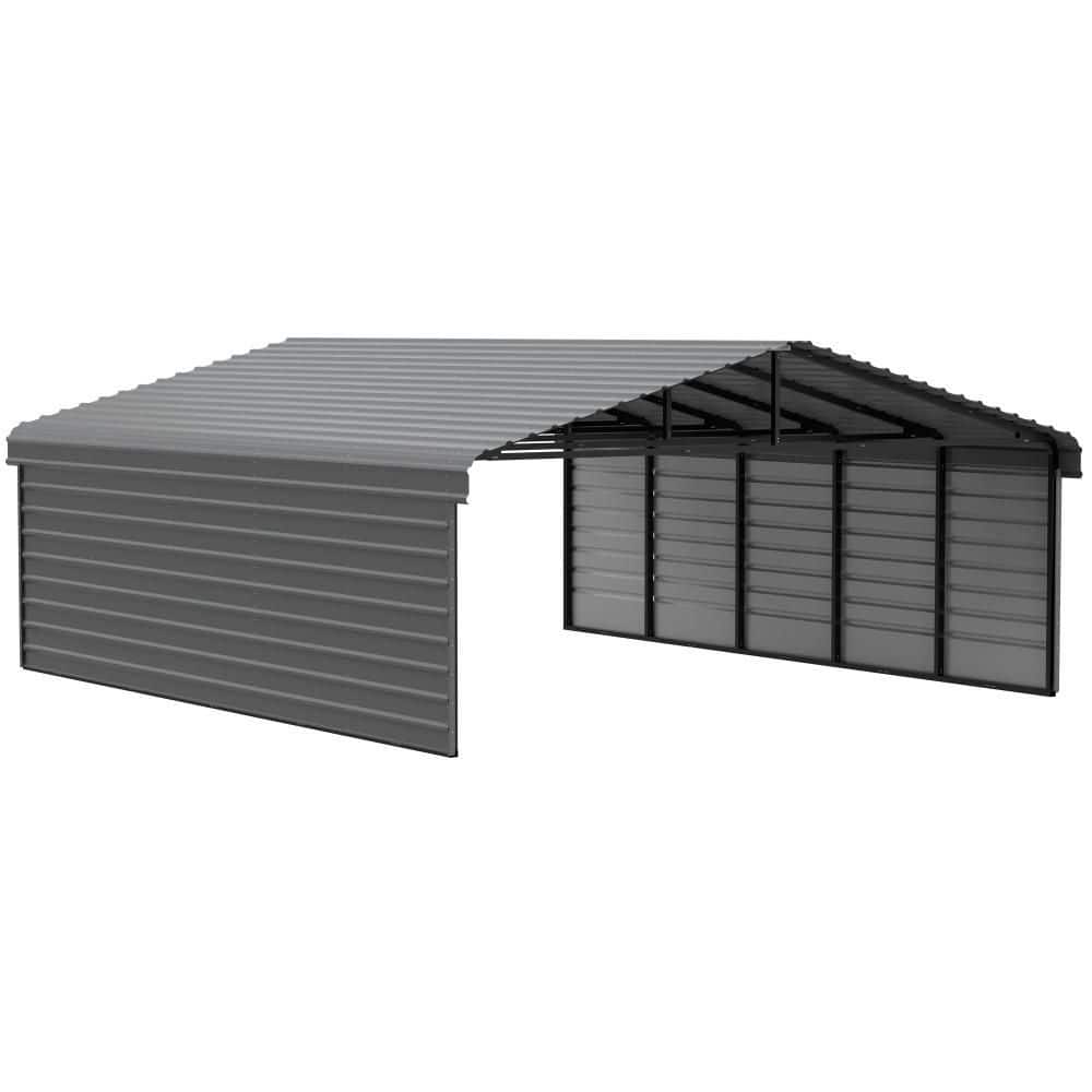 Charcoal Galvanized Steel Carport Kit with 2-Sided Enclosure, 20' x 24' x 9'