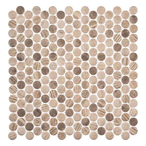 Pixie Moka Brown/Tan 12 1/8 in. x 12 1/8 in. Penny Round Smooth Glass Mosaic Tile (5.1 sq. ft./Case)