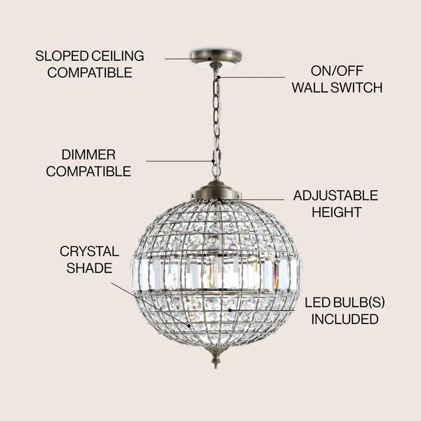 JONATHAN Y Georgina 16 in. 1-Light Antique Brass Crystal/Metal LED