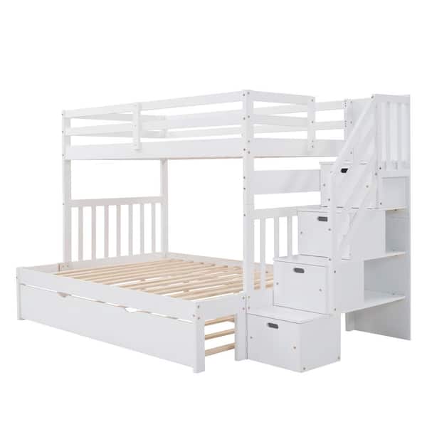 Donason White Twin over Twin/Full Bunk Bed with Twin Size Trundle