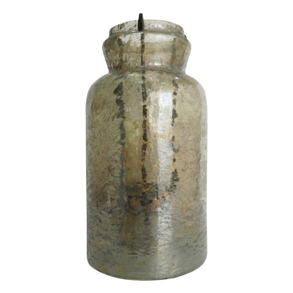 Benjara Brown Glass Candle Holder with Cylindrical Jar Design
