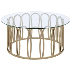 Monett 39.25 in. Chocolate Chrome and Clear Round Glass Top Coffee Table