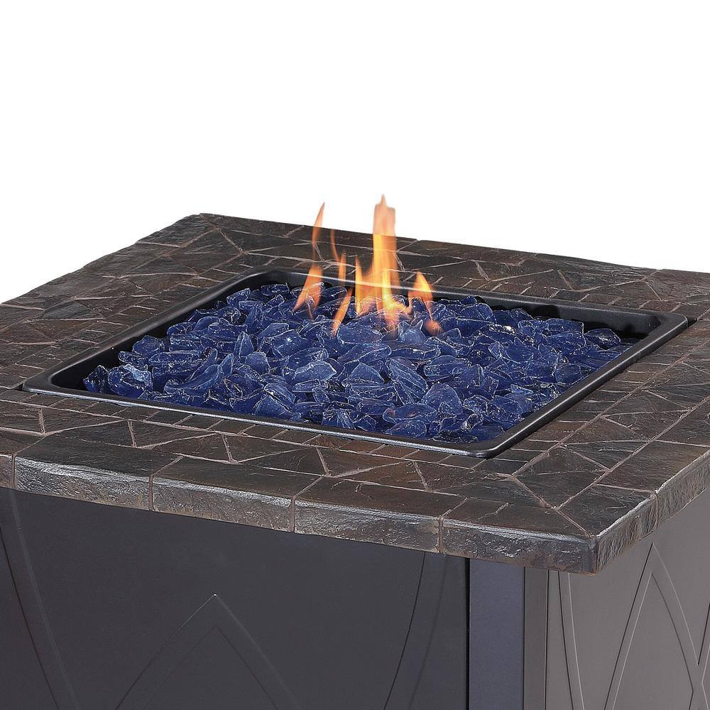 30-Inch Black Steel Propane Fire Pit Table with Fire Glass