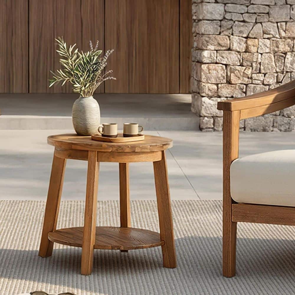 Klyra 1-Piece Olefin Fabric Embossed Dark Brown Acacia Side Table for Patio Conversation Set price history on PriceWatchPro