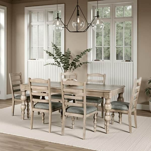 Light White Wash, Brown and Gray 39 in. 7-Piece Dining Set
