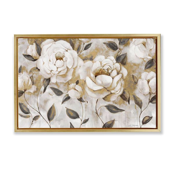 Warm Neutral Flowers by Carol Robinson Gold Floater Frame Nature Graphic Art Print 17 in. x 25 in.
