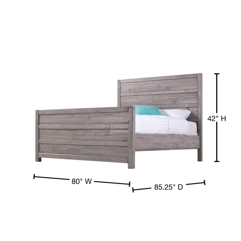 Carmel Antique Grey King-Sized Pine Wood Upholstered Bed
