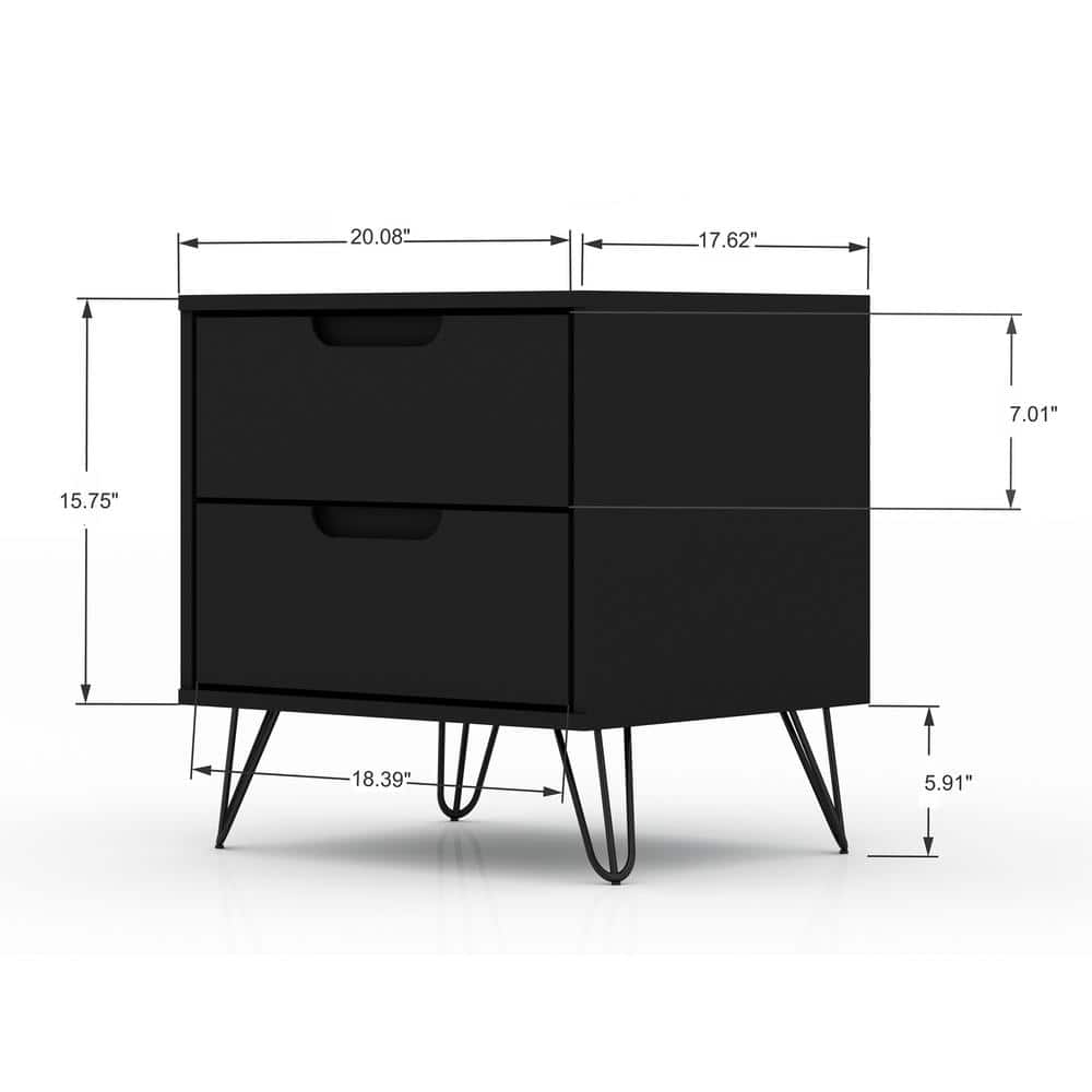 Mid-Century Modern Black Nightstand with Splayed Metal Legs, Set of 2