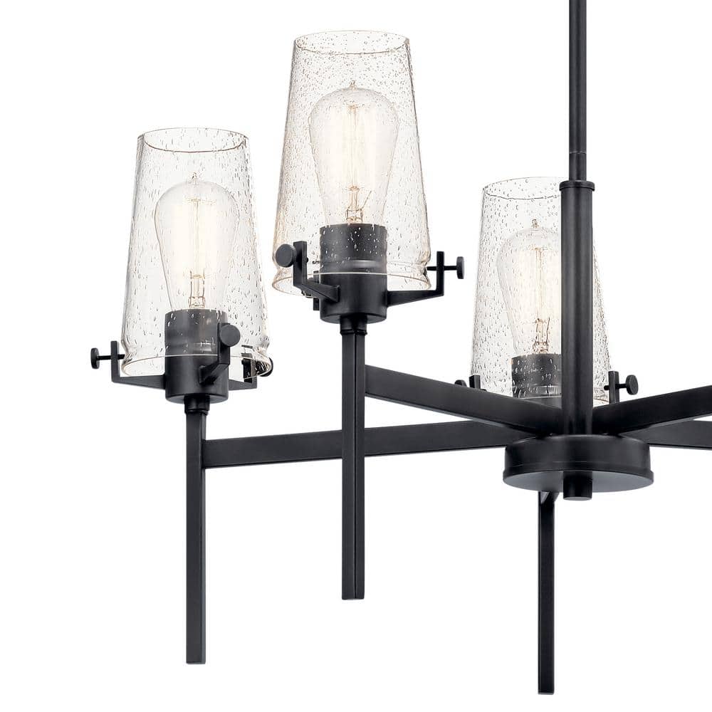 Alton Black 5-Light Chandelier with Clear Seeded Glass