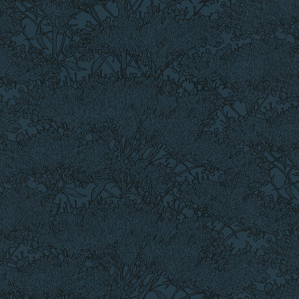 Absolutely Chic Blue/Black Cherry Blossom Motif Vinyl on Non-Woven Non-Past