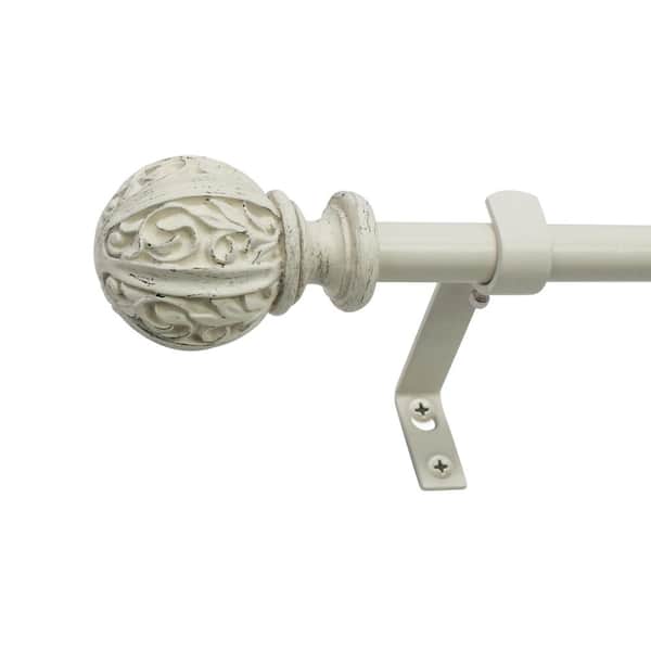 Montevilla Leaf Ball 26 in. - 48 in. Adjustable Curtain Rod 5/8 in. in Distressed White with Finial