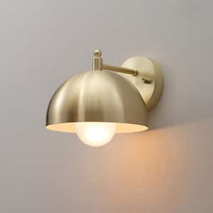 7.9 in. 1-Light Brushed Brass Wall Sconce with Brass Metal Shade