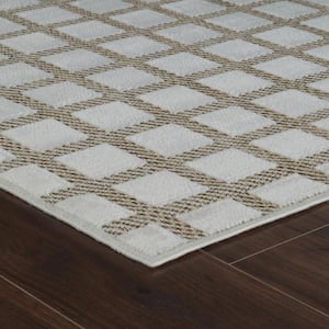 Maise Beige Cream 3 ft. x 5 ft. Modern Checkered Indoor Outdoor Doormat Area Rug