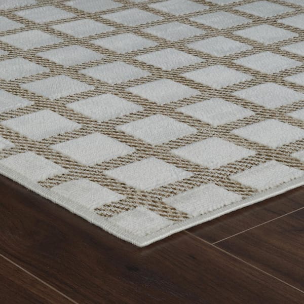 Maise Beige Cream 3 ft. x 5 ft. Modern Checkered Indoor Doormat Area Rug