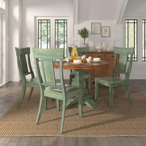 Antique Sage Panel Back Wood Dining Chairs (Set Of 2)