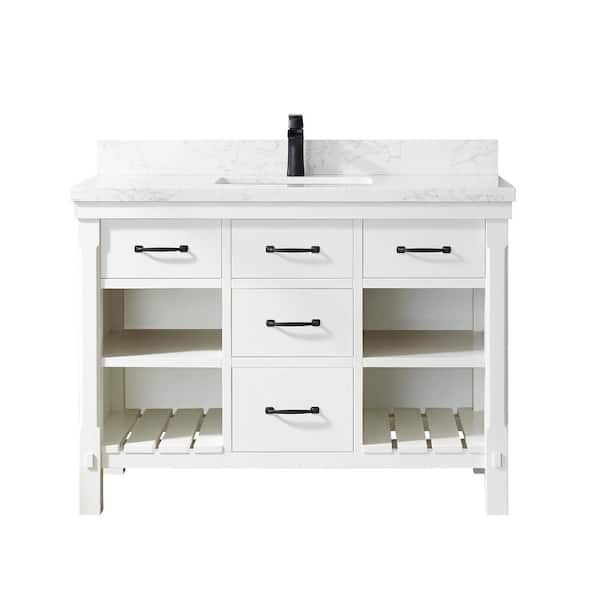 ROSWELL 48 in. W x 22 in. D x 33.9 in. H Bathroom Vanity in White with White Stone Composite Countertop without Mirror