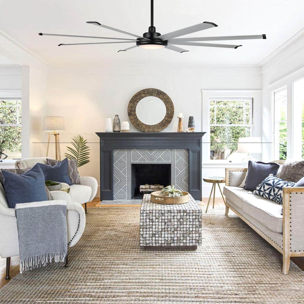 80-inch Black and Silver Aluminum Ceiling Fan with Integrated LED Light and Remote
