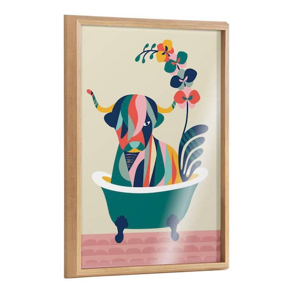 Kate and Laurel Blake "Mid Century Modern Cow in Bathtub" by Rachel Lee of My Dream Wall Framed Glass Art Print 24 in. x 18 in.