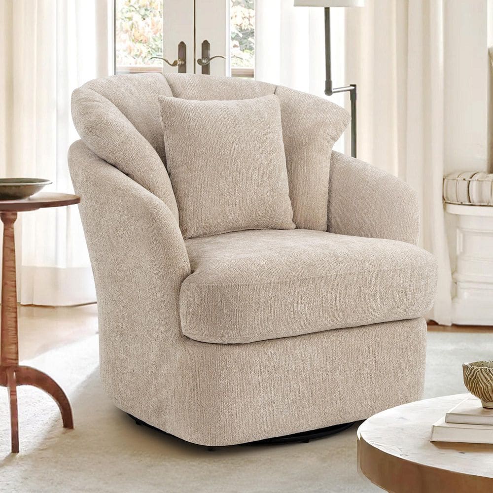 Rowena Oversized Light Khaki Chenille Upholstered Swivel Accent Chair with Double Cushion Modern Swivel Barrel Chair price history on PriceWatchPro