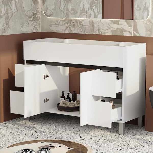 FUFU&GAGA 46.5 in. W x 17.8 in. D x 33.1 in. H Bath Vanity Cabinet without Top in White with 4-Drawer and 2 Doors