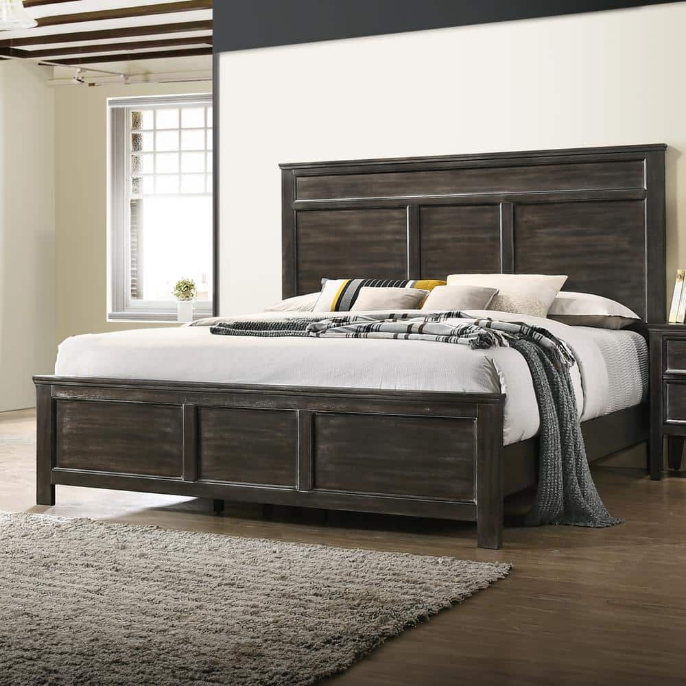 Nutmeg Brown Solid Wood King Panel Bed with Headboard