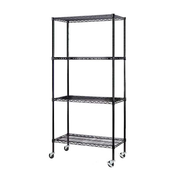 Excel 77 in. H x 36 in. W x 18 in. D 4-Tier Wire Shelving Unit with Casters, Black