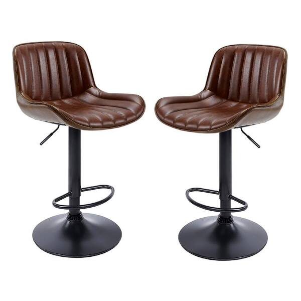 CONTEMPORARY "LEATHER" BAR STOOL BROWN BARSTOOL ADJUSTABLE CHAIR-SET OF 4 