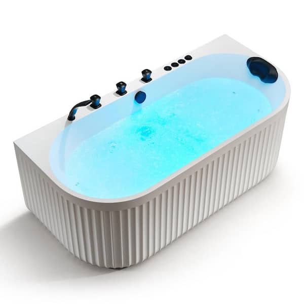 Stone Belle 67 in. x 32 in. Flatbottom Freestanding Whirlpool and Air Bathtub with Center Drain in White and Black