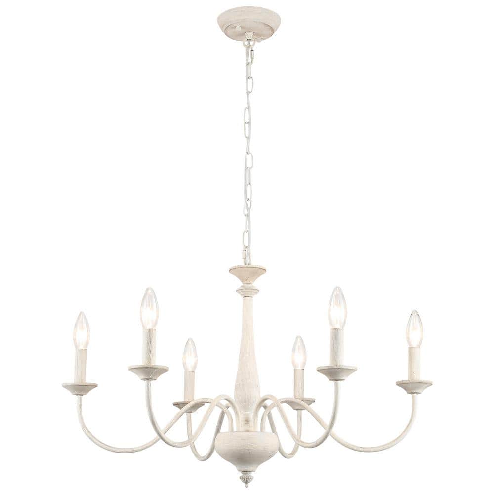 Distressed Cream 6-Light Candle Style Metal Chandelier