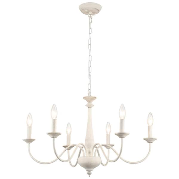 ADSENSTY 6-Light Vintage Beige Modern Candlestick Rustic Chandelier for Kitchen Island Lighting Fixtures Hanging
