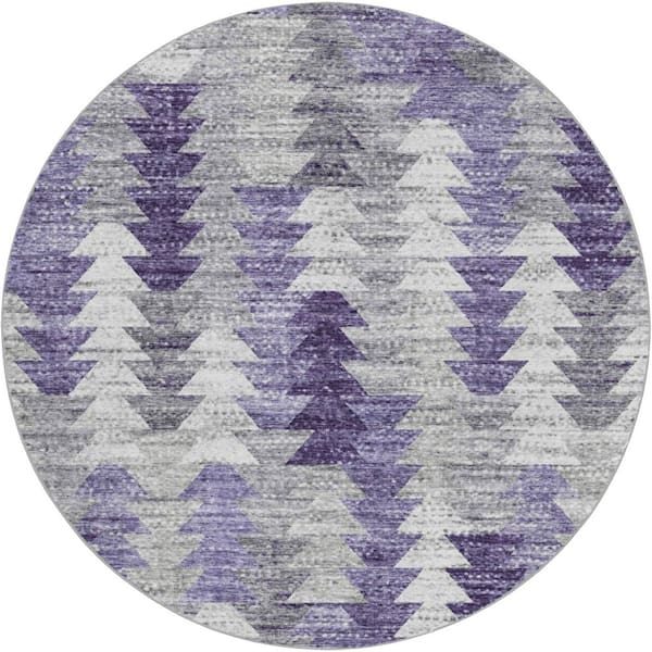 Dream Shag Premium Machine Washable Abstract ADS632 Purple 8 ft. x 8 ft. Round Rug